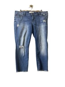 SLINK Curvy Jeans Women Size 16 Indigo Medium Wash Distressed Stretch Frayed Hem